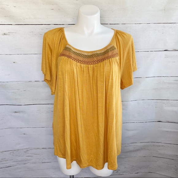 dressbarn Tops - NWT Dressbarn Yellow Boho Short Sleeve Shirt